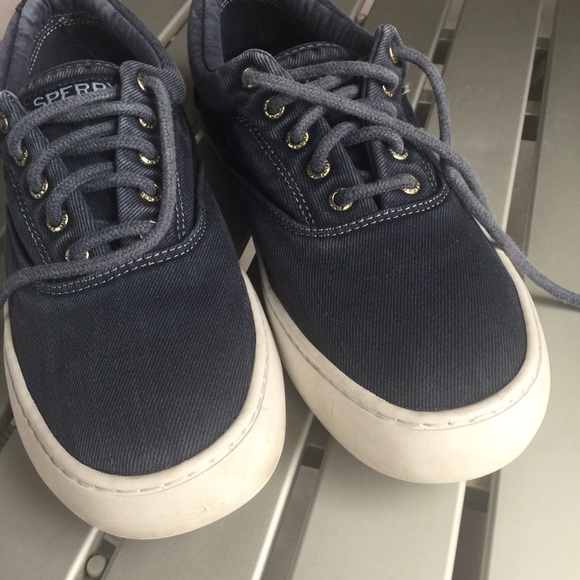 Blue Denim Distressed Canvas Sperry Top-Sider Sz 10 - Picture 3 of 8